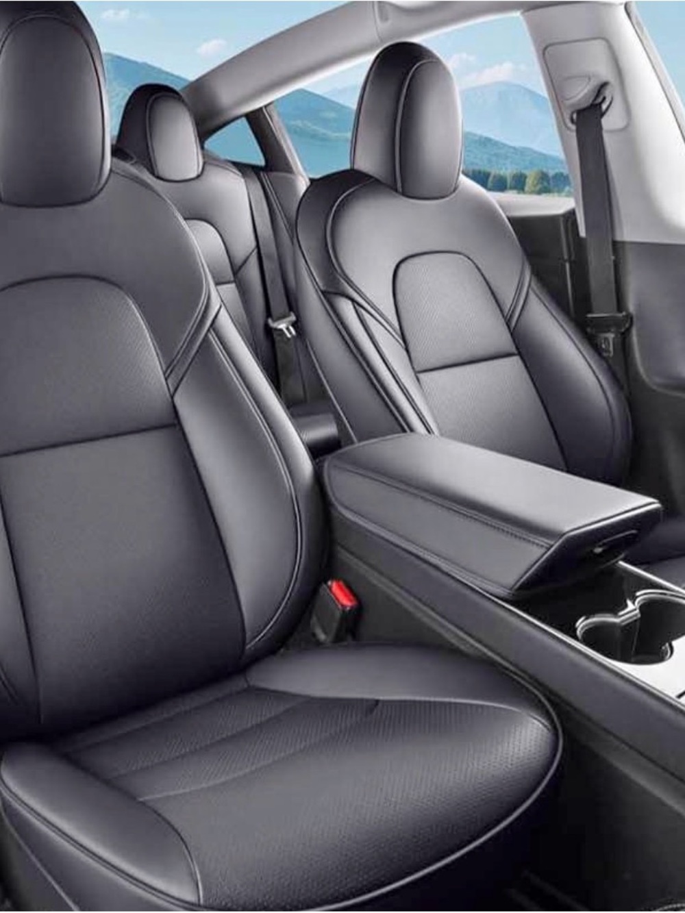 Tesla Model 3 Black Leather Interior Seat Covers full set